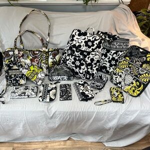 Vera Bradley Black & White Floral Quilted Tote Bag Collection- 13 Pieces